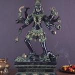 Vintage Brass Kali Mata Statue - 25" Tall, 10 Arms | Black Green Heat Treated Finish | Dashbhuja Kali | Divine Grace & Powerful Presence | Handcrafted Masterpiece